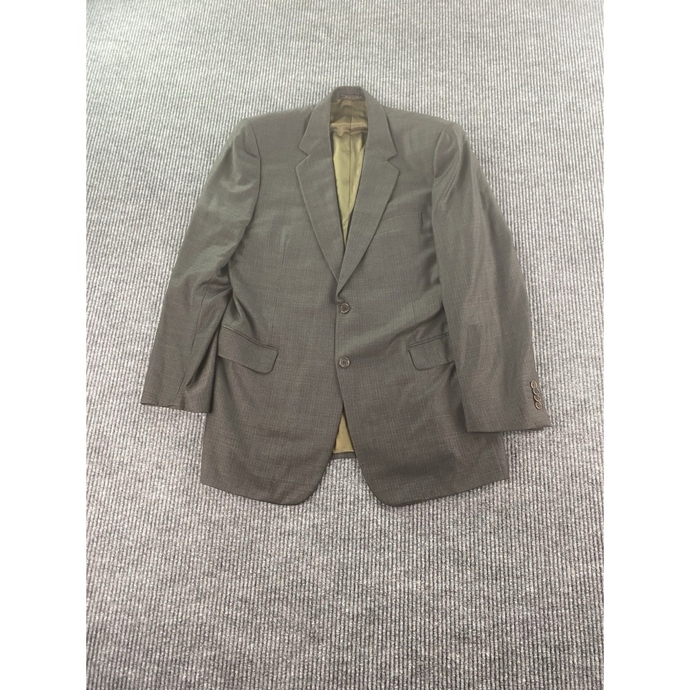 Trussini Suit Jacket 42 R Taupe Wool Sharkskin Designer Classic Career Italy